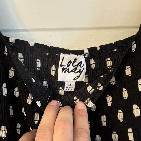 ASOS Lola May Black & White Polka Dot Shirred Ruffled Maxi Dress - sz 14 - Picture 7 of 8